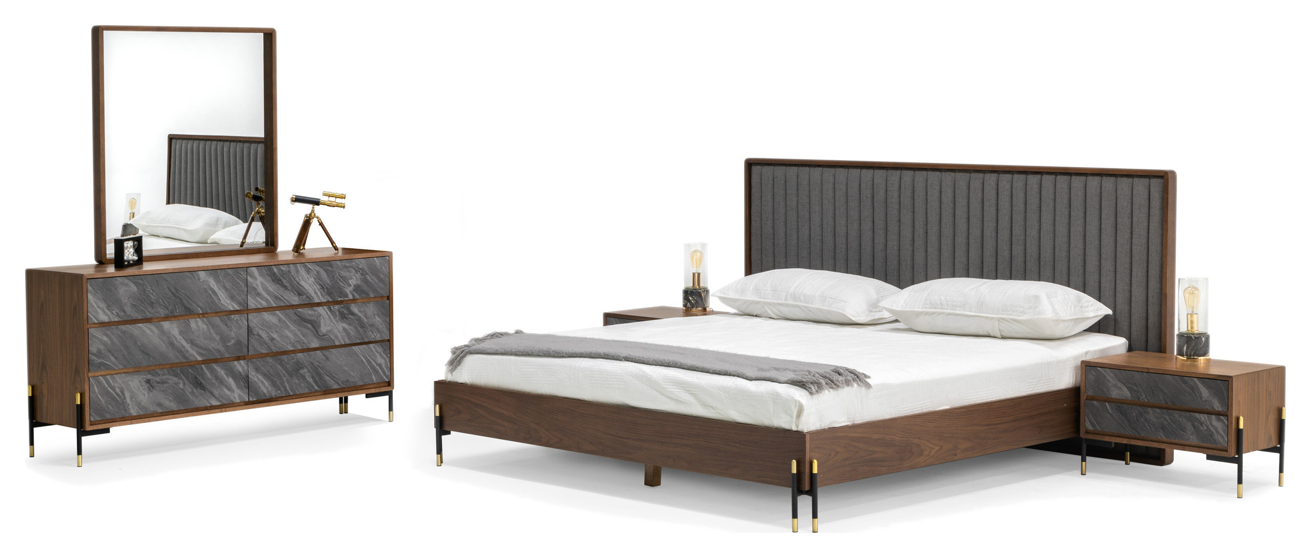 Nova Domus Metcalf Mid-Century Walnut And Gray Bedroom Set, Queen ... for Nova Domus Metcalf Mid-Century Walnut And Gray Dresser