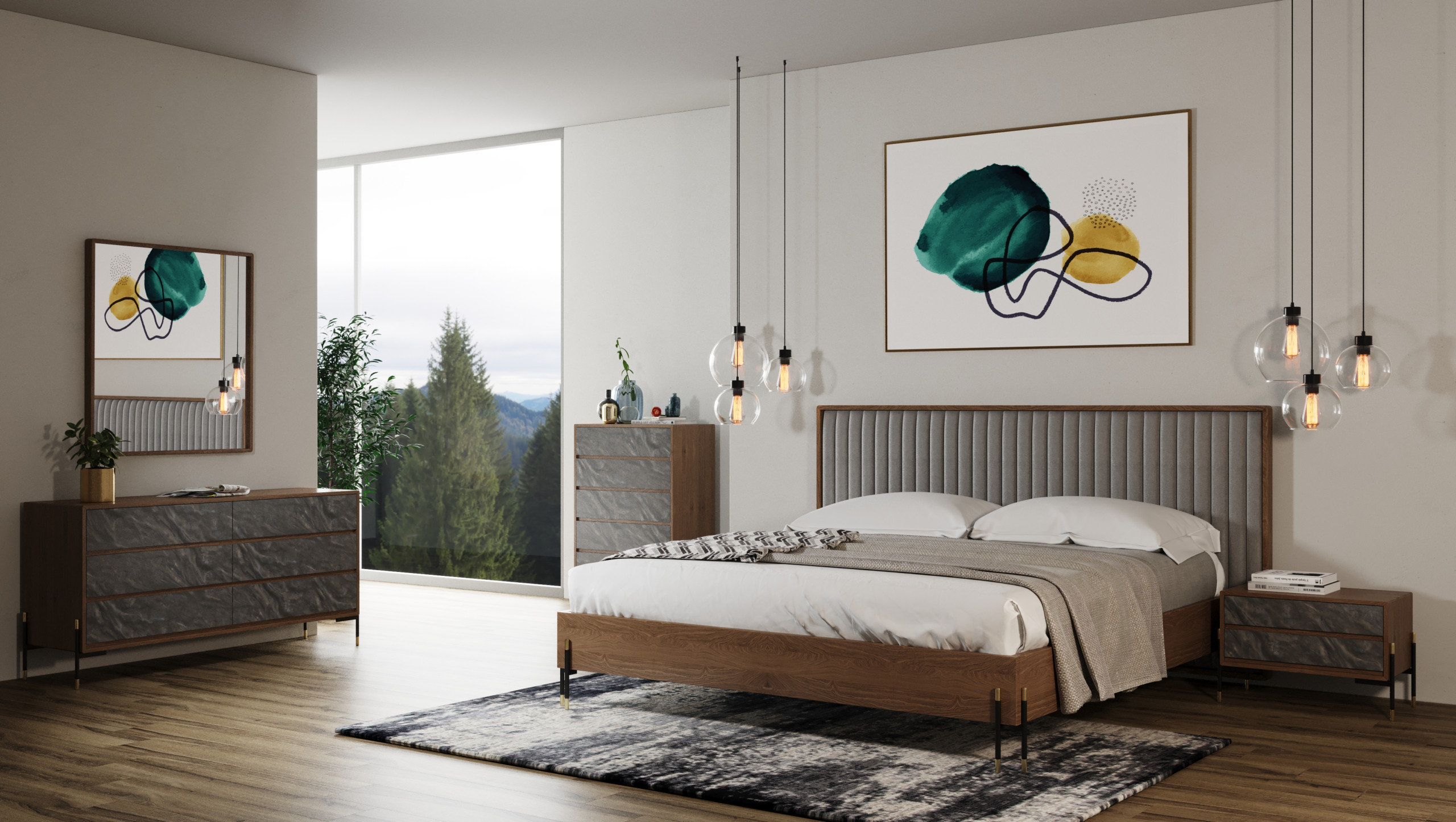 Nova Domus Metcalf Mid-Century Walnut And Gray Bedroom Set, Queen ... throughout Nova Domus Metcalf Mid-Century Walnut And Gray Dresser