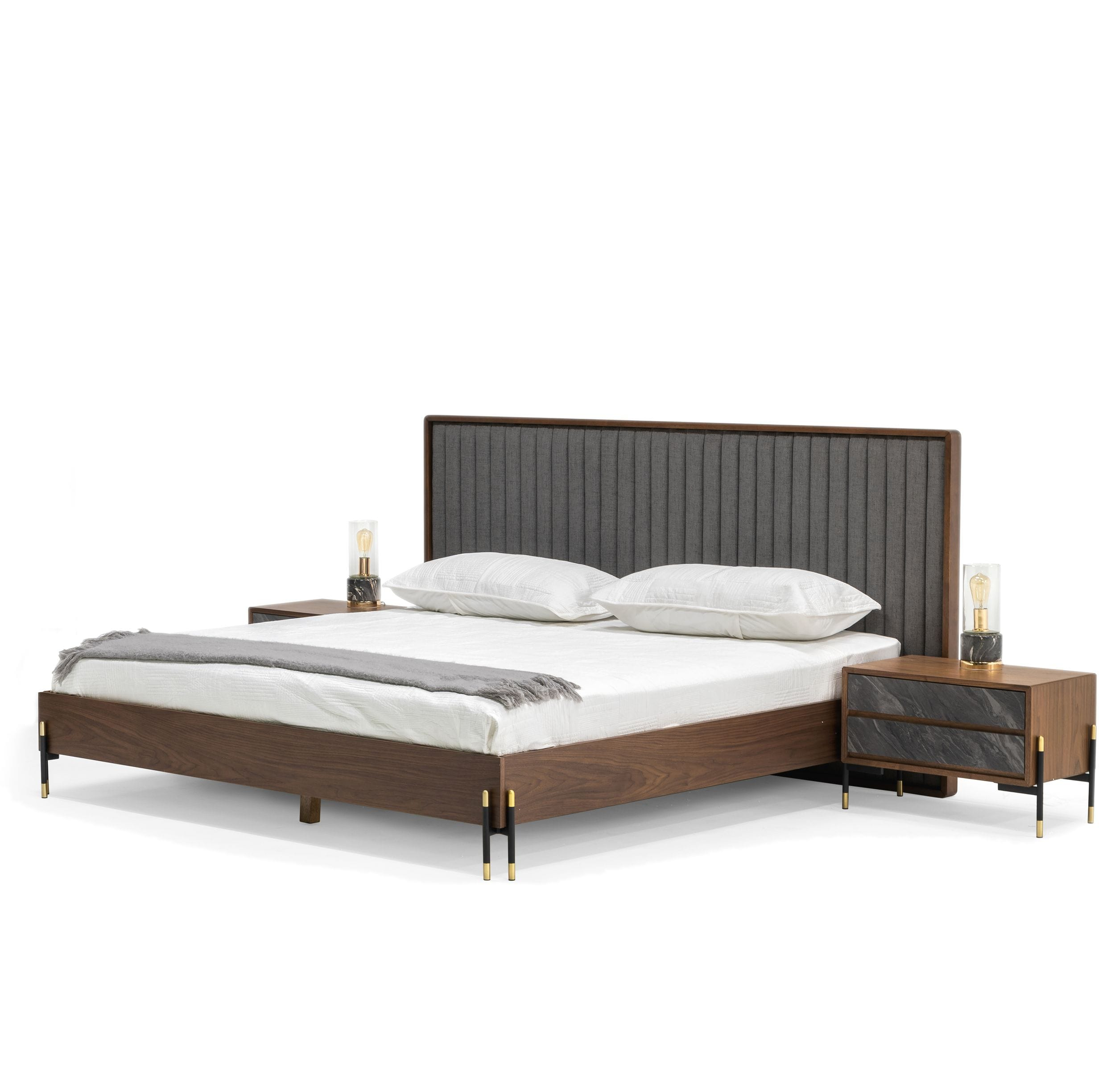 Nova Domus Metcalf - Mid-Century Walnut & Grey Bed W/ Two Nightstands ... regarding Nova Domus Metcalf Mid-Century Walnut And Gray Dresser
