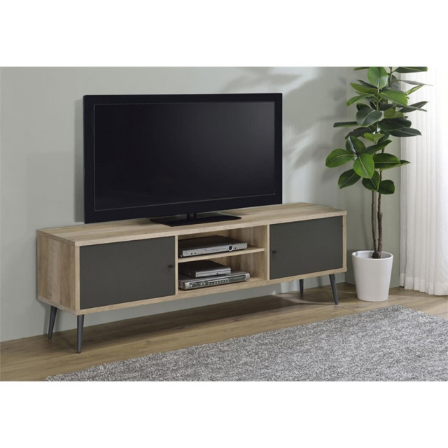 Pemberly Row 2-Door Engineered Wood Tv Stand With Storage Shelf Pine ... with regard to Burke 2-Door Engineered Wood 71" Tv Stand Grey Driftwood