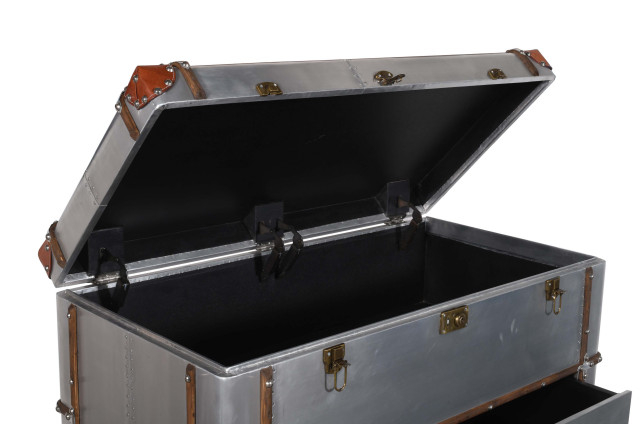 Pilot 4 Drawer Chest With Silver Aluminum Cladding And Leather Accents ... in Pilot 4 Drawer Chest With Silver Aluminum Cladding And Leather Accents