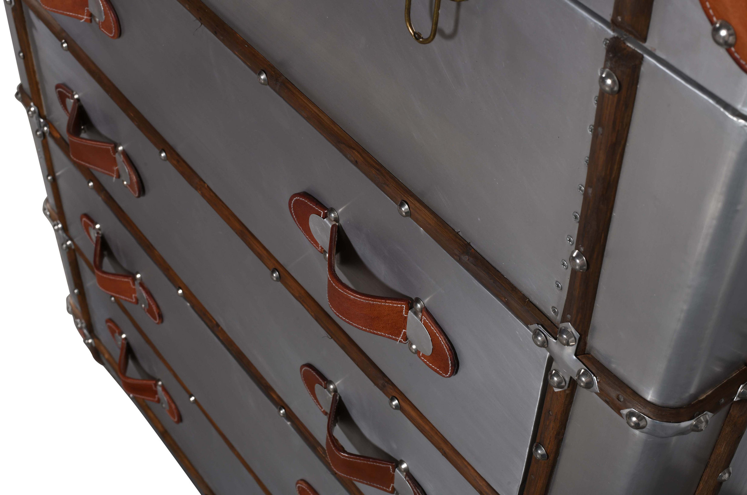 Pilot 4 Drawer Chest With Silver Aluminum Cladding And Leather Accents ... throughout Pilot 4 Drawer Chest With Silver Aluminum Cladding And Leather Accents