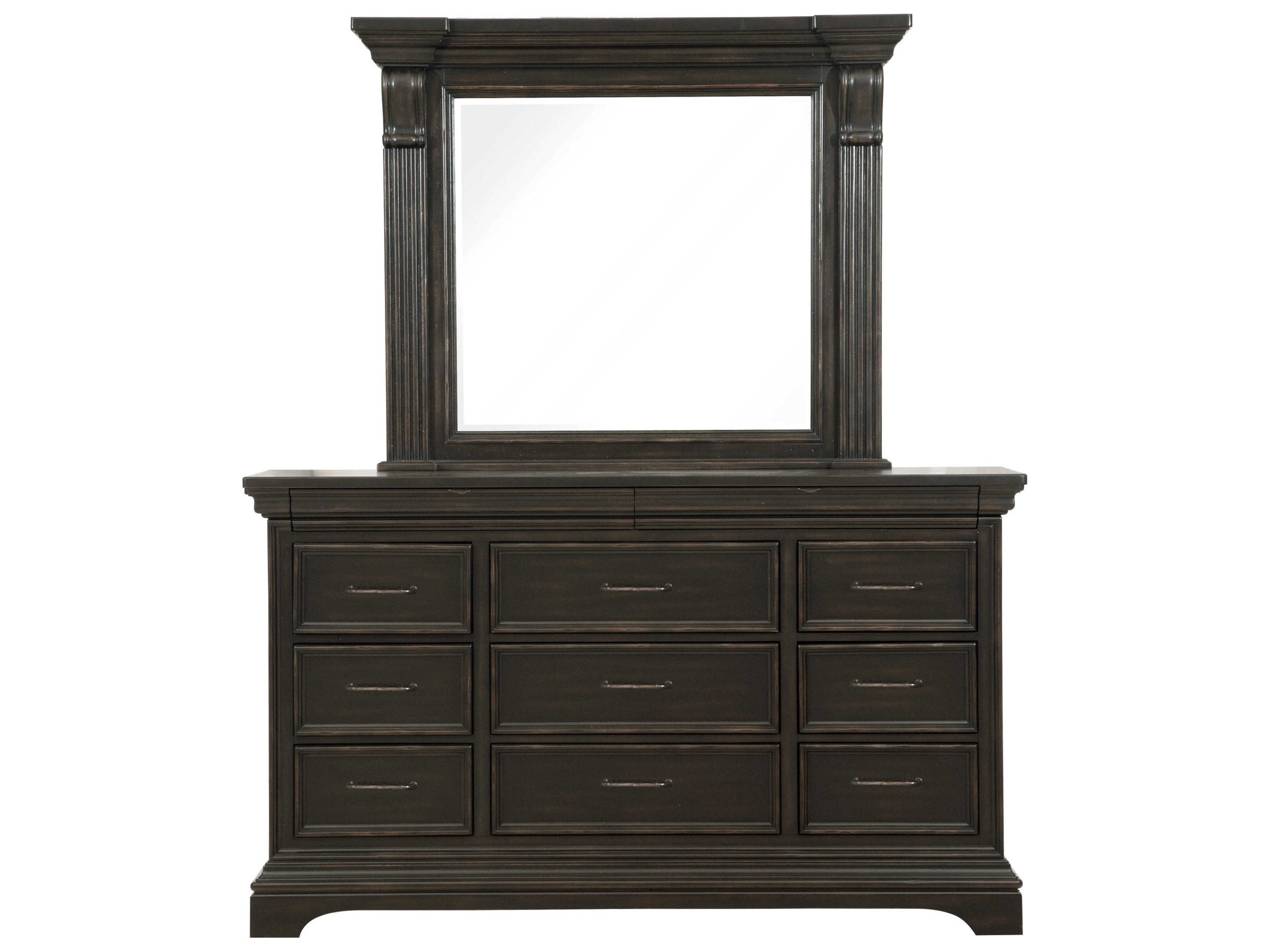 Pulaski Caldwell 9-Drawers Acacia Wood Dresser With Mirror | Pup012Brk7 regarding Pulaski Caldwell Dresser, Dark Wood