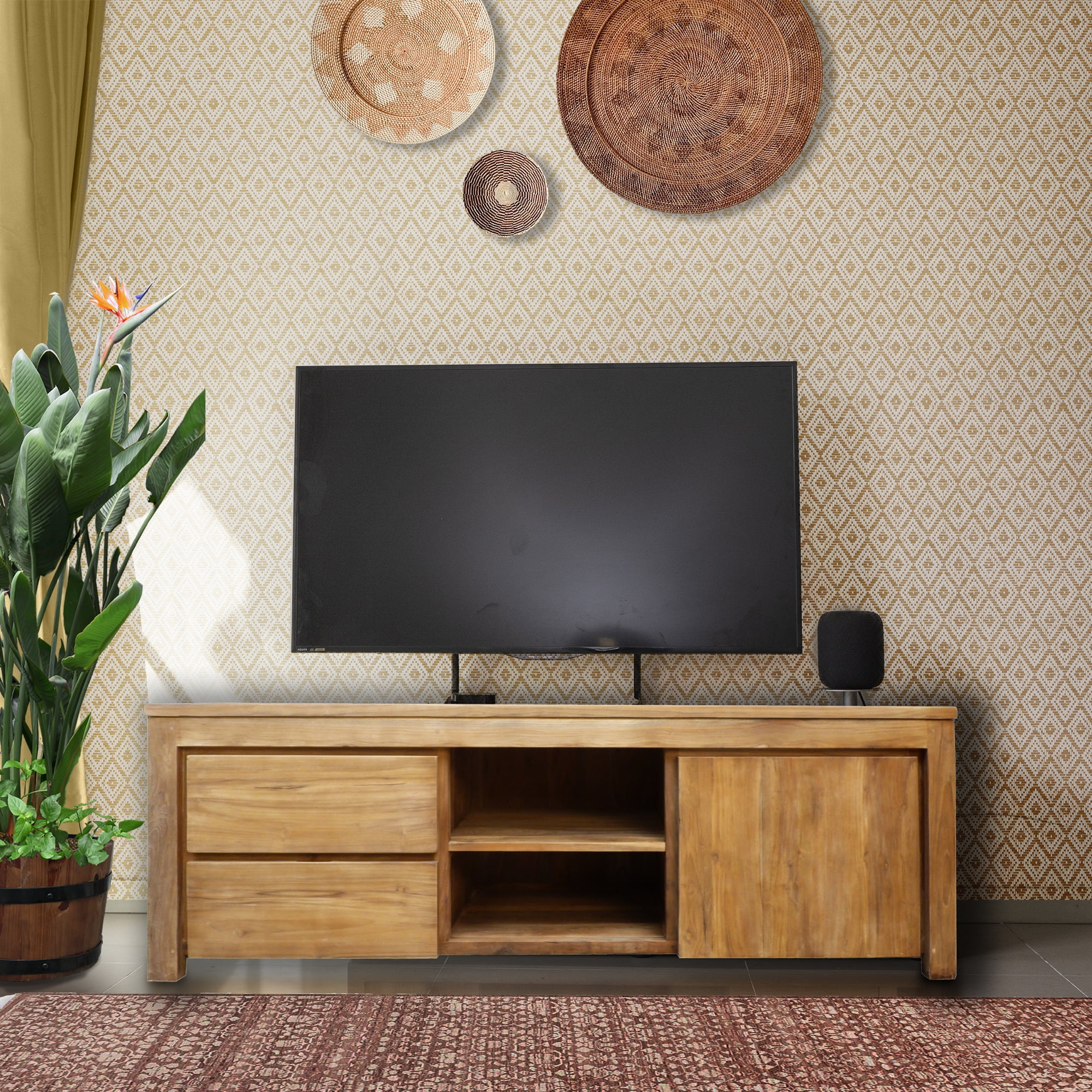 Recycled Teak Wood Solo Media Center, 2 Drawer 1 Cabinet - Walmart.com in Building sustainable living spaces with recycled teak wood media furniture