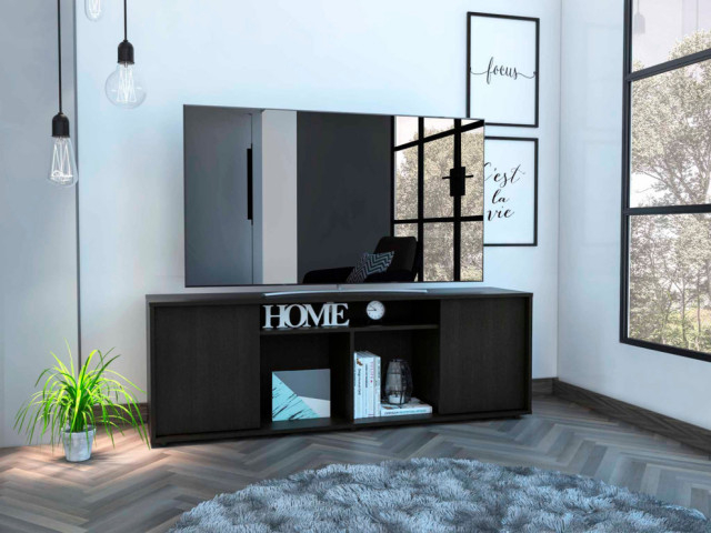 Redding Tv Stand For Tvs Up To 65" With 2 Cabinets And 3 Shelves, Black ... for Understanding the Design Benefits of the Black Redding TV Stand with Ample Shelving