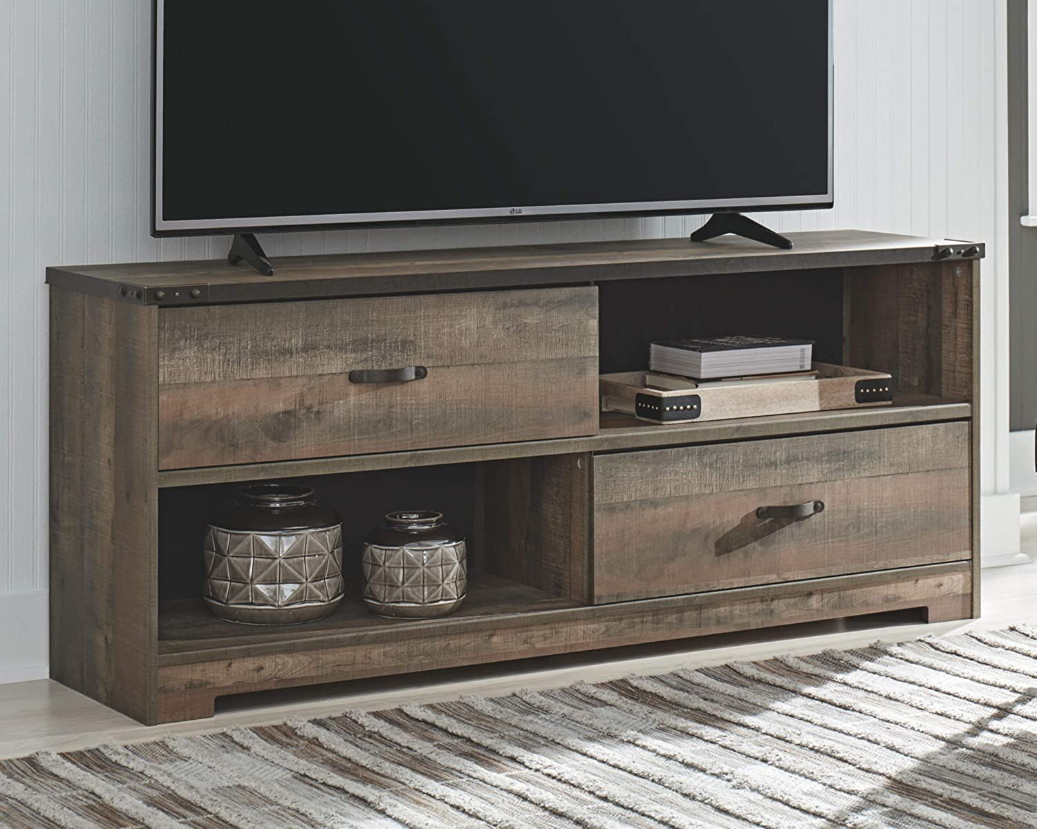 Rustic Tv Stand Fits Tvs Up To 58" With 2 Drawers, Farmhouse Tv Console ... for Creating Cohesion in Living Spaces with farmhouse TV furniture