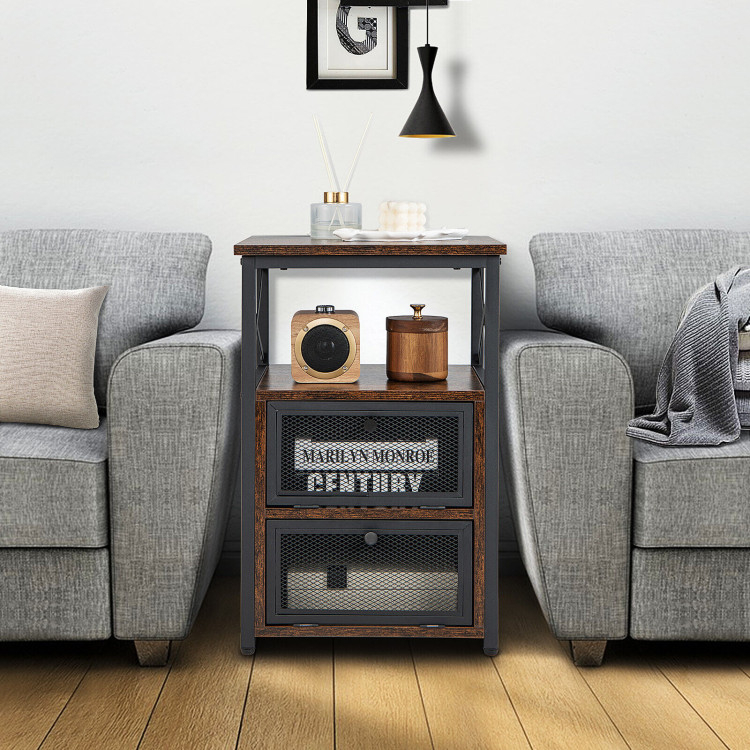 Set Of 2 Modern Nightstand With 2 Flip Drawers And Open Shelf - Costway throughout Set Of 2 Modern Nightstands With Metal Frame, Drawer, And Open Shelf