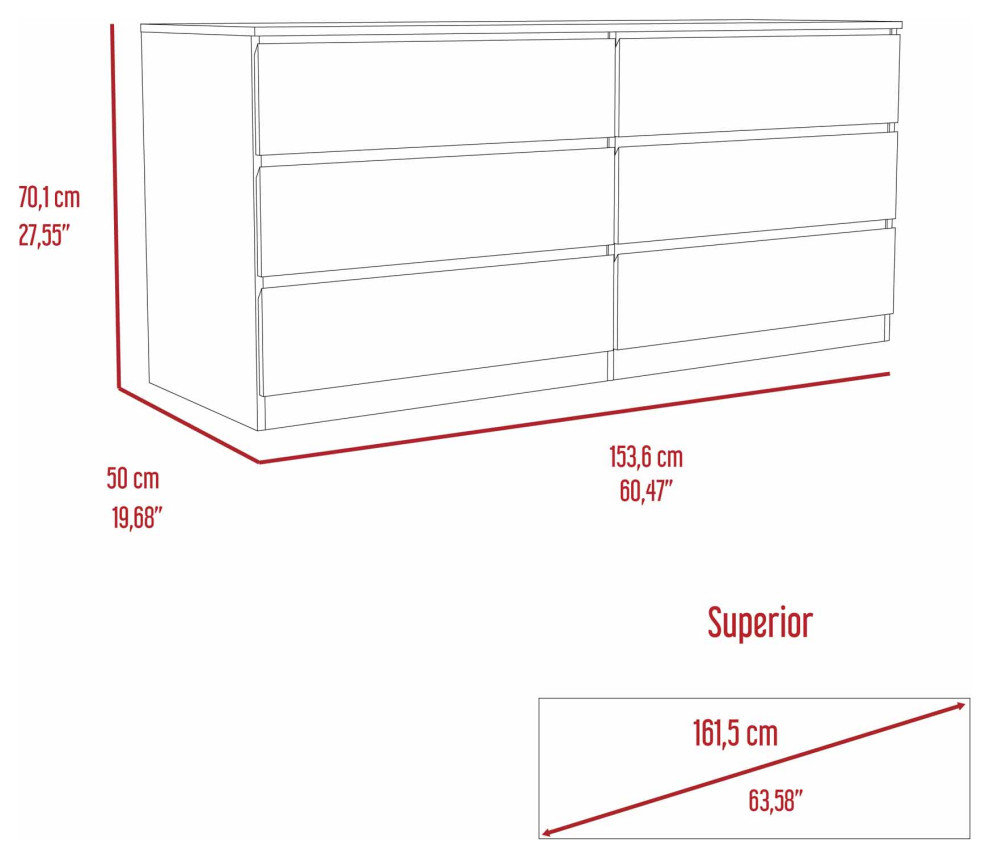 Seul 6 Drawer Double Dresser - Modern - Dressers - By Fm Furniture Llc ... intended for Fm Furniture Seul Modern Minimal Six Drawer Double Dresser With Superior Top