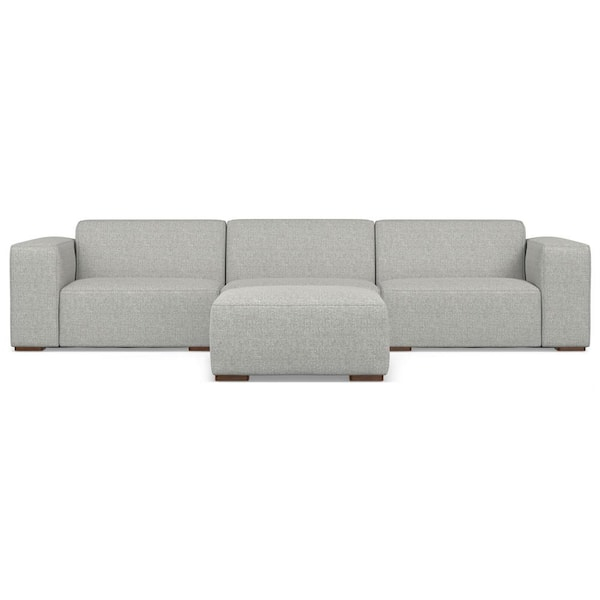 Simpli Home Rex 3-Seater Modular Sofa And Ottoman Set In Tightly Woven ... pertaining to Jasmine 3-Seater Modular Sofa In Performance Fabric, Cloud Gray