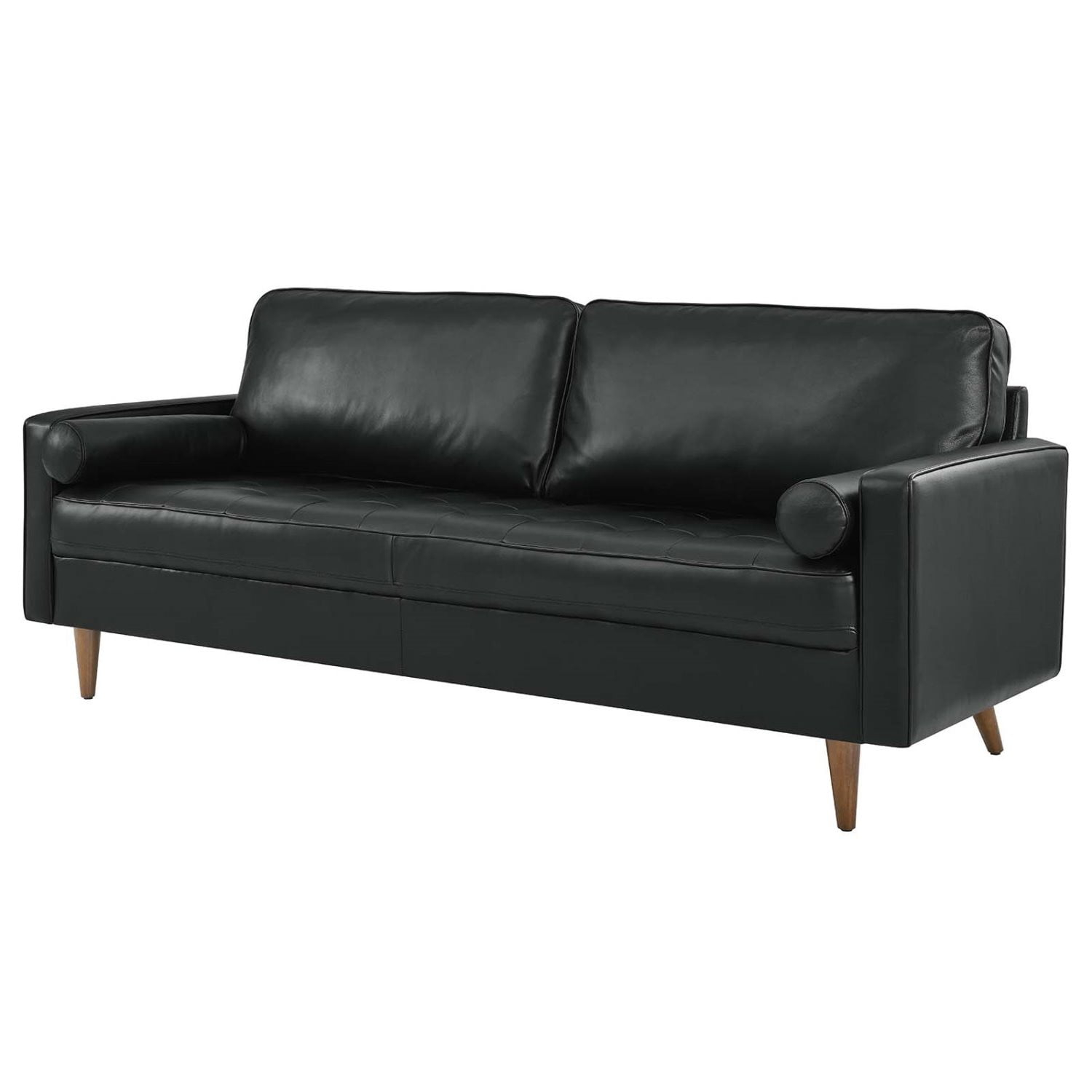 Sofa Couch, Black, Leather, Mid Century Living Lounge Cafe Lobby ... for Sofa Couch, Black, Leather, Mid Century Lounge