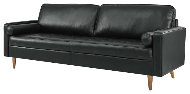 Sofa Couch, Black, Leather, Mid Century Lounge - Midcentury - Sofas ... in How to Incorporate a Statement Black Leather Couch into Your Contemporary Living Space