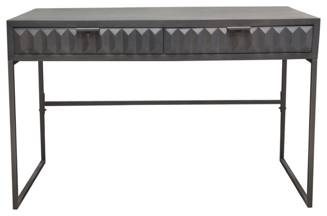 Spectrum 2-Drawer Solid Mango Wood Desk, Smoke Gray With Gun Metal ... inside Spectrum 6-Drawer Solid Mango Wood Dresser, Smoke Gray, Gun Metal Finished Legs