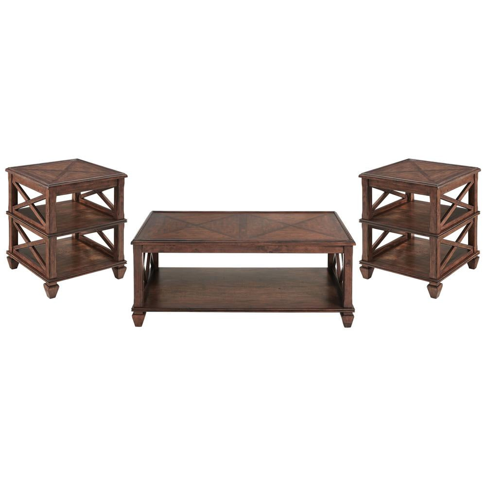 Stockbridge Solid Wood Set Coffee Table And Two 2-Shelf End Tables In ... pertaining to Stockbridge 36"L Wood Sofa/Tv Console, Drawer