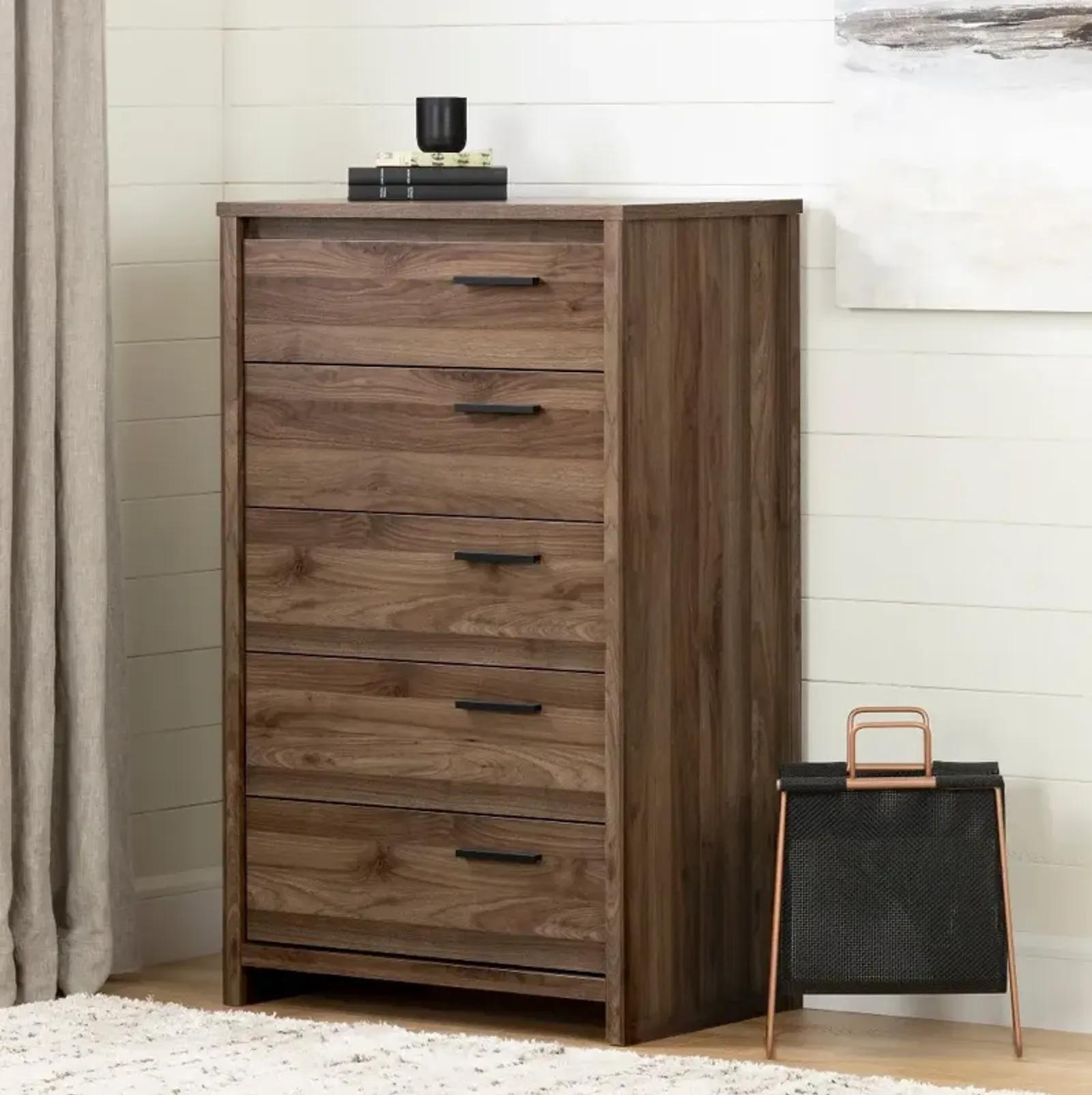 Tao Modern Walnut 5 Drawer Chest - South Shore By Rc Willey | Furniture.com throughout South Shore Tao 5 Drawer Chest In Natural Walnut