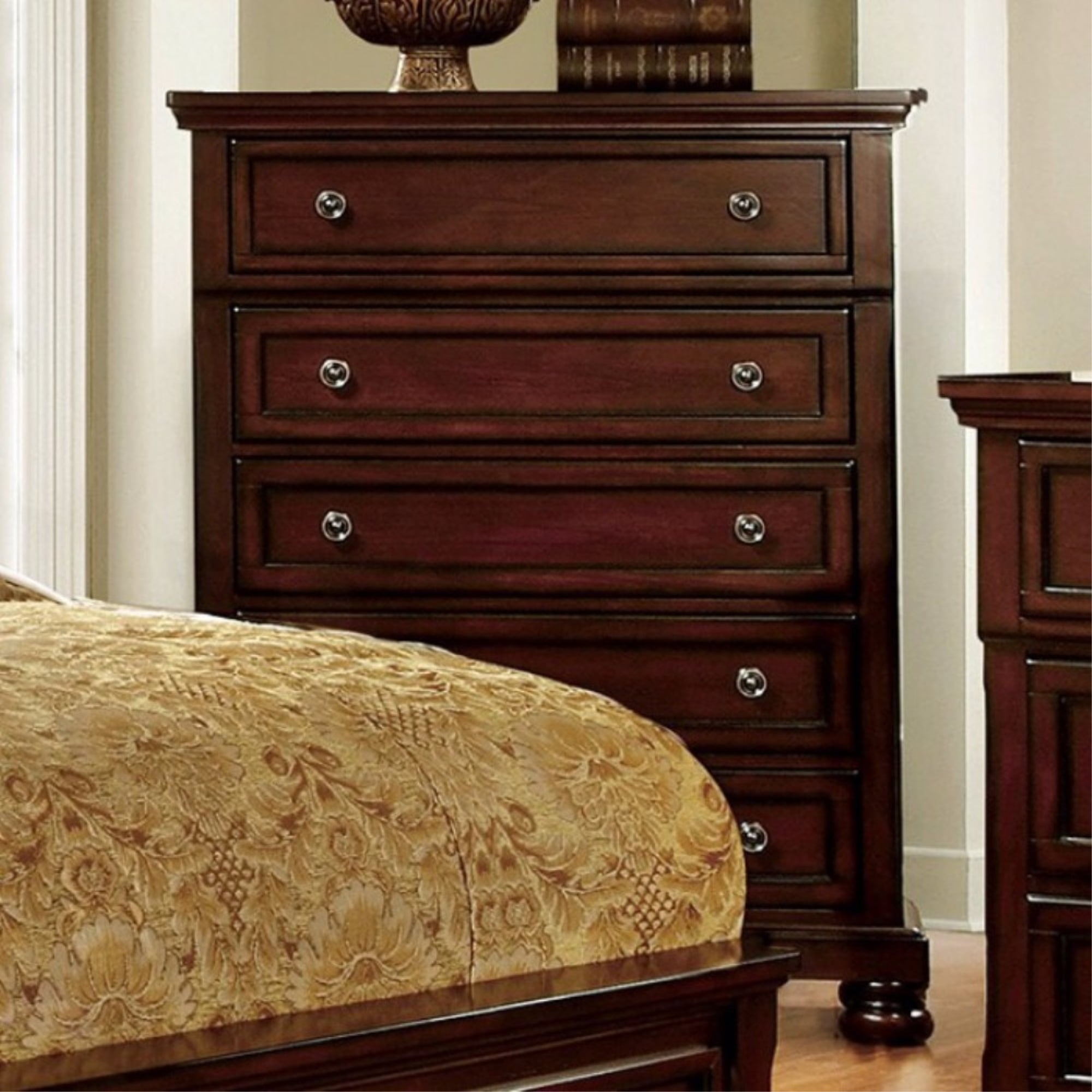 Transitional Style 5 Drawer Wooden Chest, Dark Cherry Brown - Walmart.com within Wooden Chest, Dark Cherry
