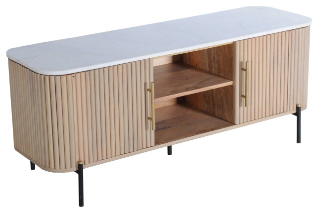 Tulum White Marble Tv Stand, Mango Wood Media Console, Oval ... with regard to Finding the Perfect Fit Choosing the Right Entertainment Center for Your Space