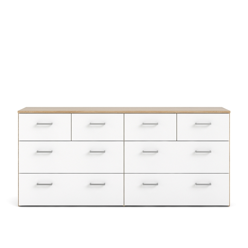 Tvilum Space Low Profile 8 Drawer Double Dresser In Oak Structure & White inside Exploring traditional and modern oak 8 drawer double dresser styles