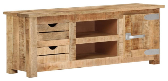 Vidaxl Tv Cabinet 43.3"X11.8"X15.7" Rough Mango Wood - Rustic ... inside Vidaxl Tv Stand Tv Console Sideboard Rough Mango Wood And Solid Acacia Wood