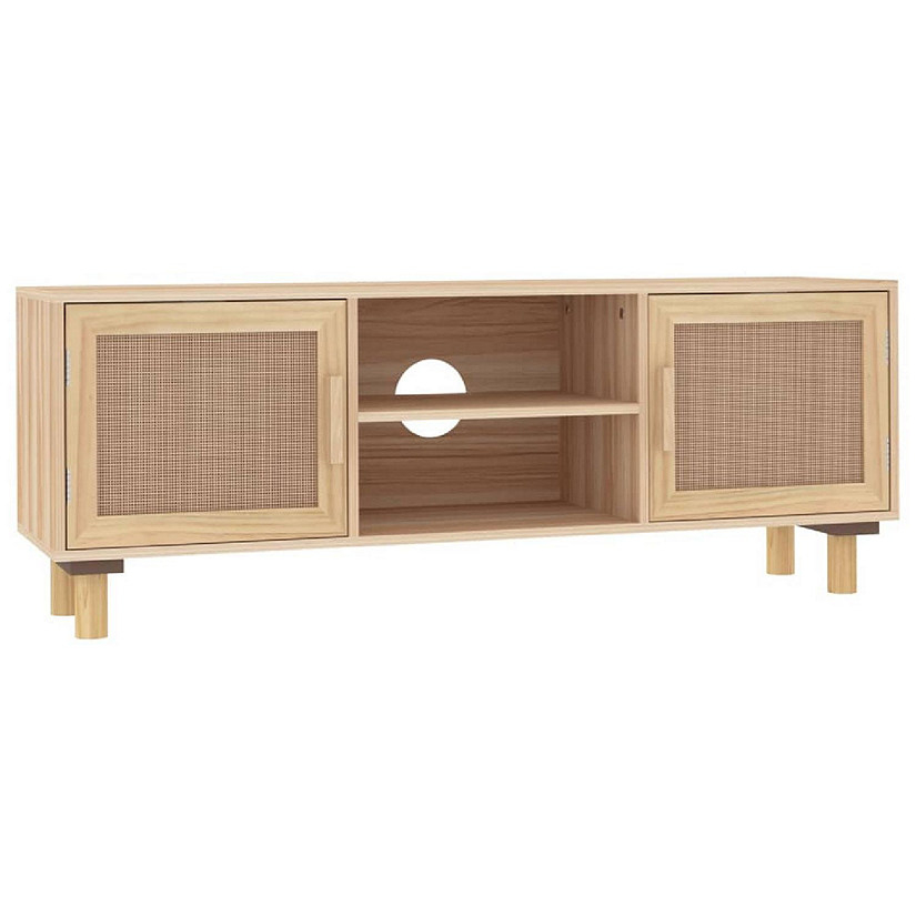 Vidaxl Tv Cabinet Brown 41.3"X11.8"X15.7" Solid Wood Pine&Natural Rattan | Oriental Trading intended for Choosing the Right TV Cabinet A Look at Solid Acacia Wood Options