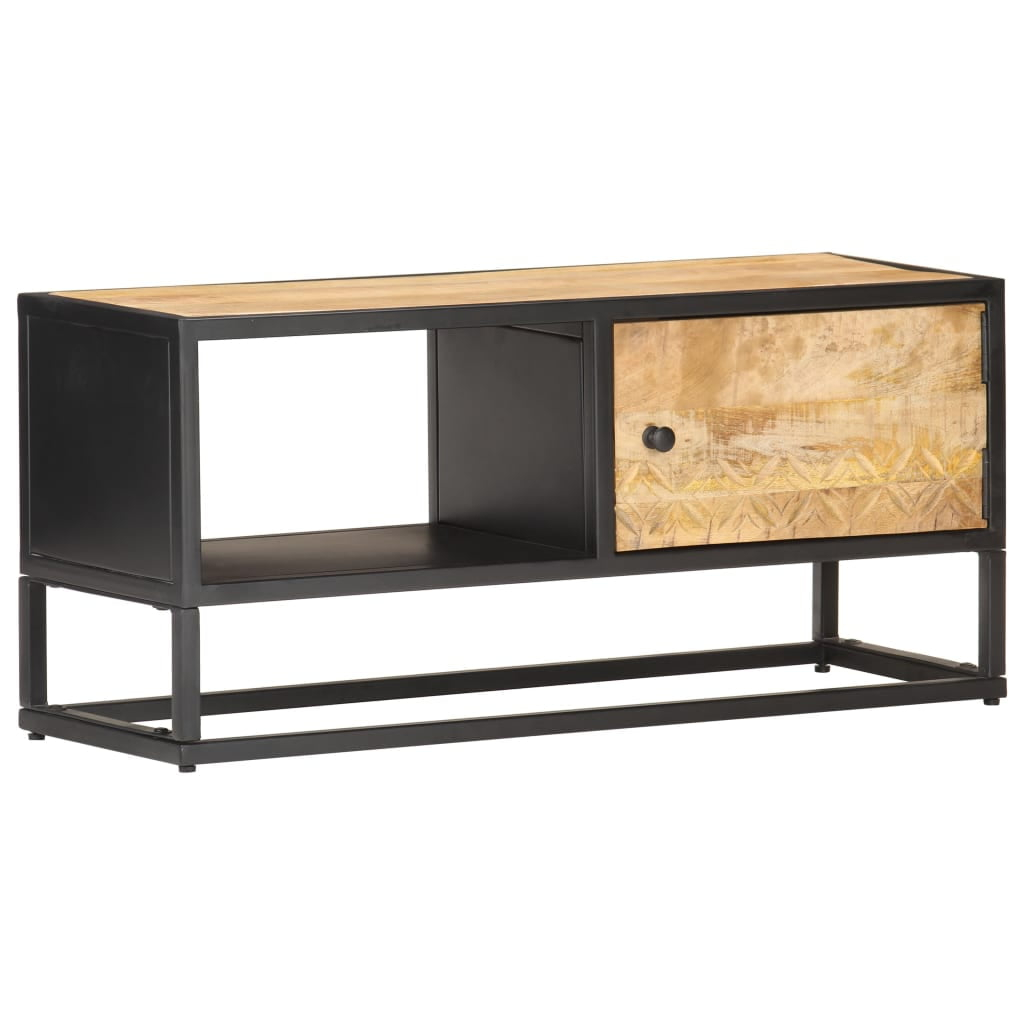 Vidaxl Tv Stand Tv Console Sideboard Tv Unit With Carved Door Rough ... for Vidaxl Tv Stand Tv Console Sideboard Rough Mango Wood And Solid Acacia Wood
