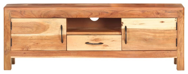 Vidaxl Tv Stand Tv Unit Sideboard Tv Console Media Cabinet Solid Acacia Wood - Transitional ... pertaining to Vidaxl Tv Cabinet Light Brown Solid Acacia Wood Standard Tv Cabinet