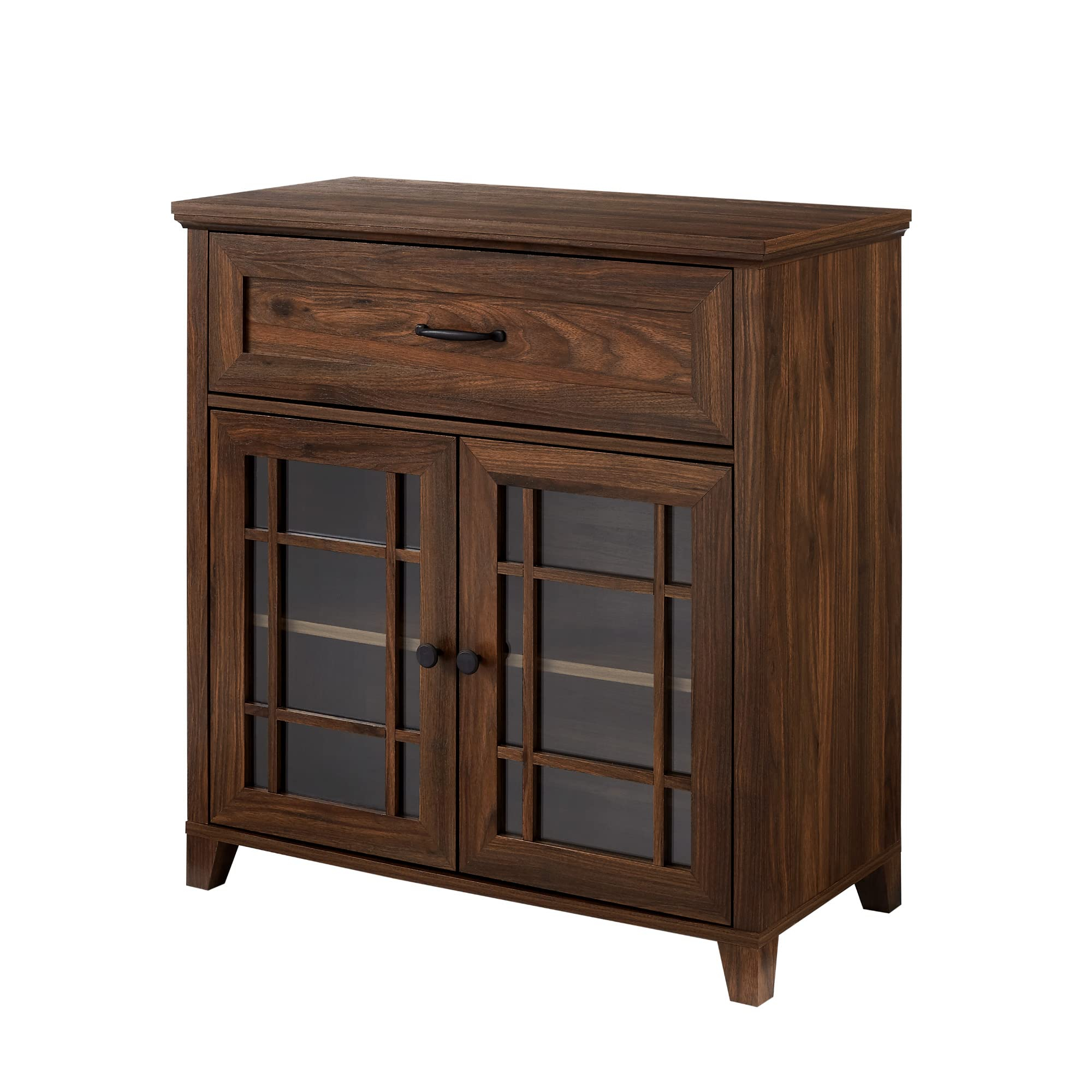 Walker Edison Emelia Classic Detailed Glass Door Accent Cabinet, 32 ... pertaining to Company Imperial Coffee Accent Cabinet, Dark Brown