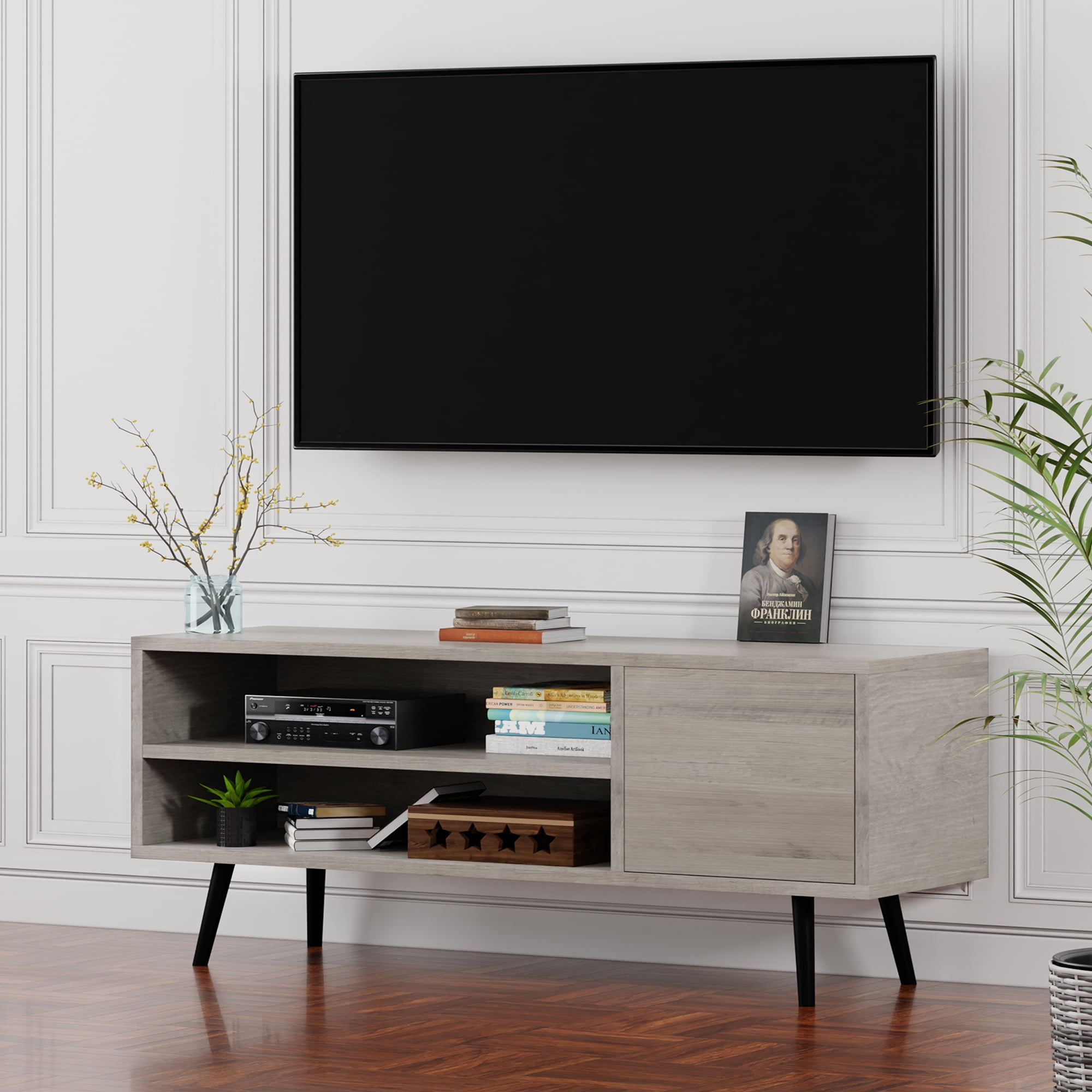 Walsunny Modern Tv Stand For Tvs Up To 55 Inches Wood Tv Console Table ... inside The Art of Styling a Silver Jaymes Console Table for Modern Living