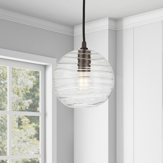 Wayve 8 Wide Textured Pendant With Glass Shade In Blackened Bronze ... for Zeno 8.5 Pendant Understanding Blackened Bronze Finishes