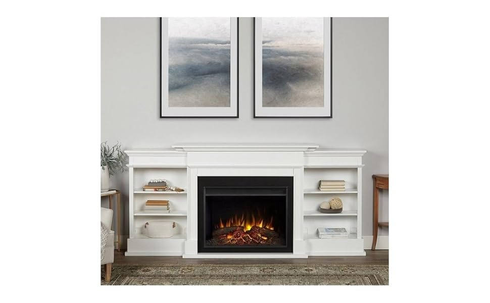 Amazon.com: Bowery Hill 92" W Modern Wood Electric Fireplace Tv Stand ... regarding Bowery Hill Contemporary Electric Fireplace Entertainment Center In White