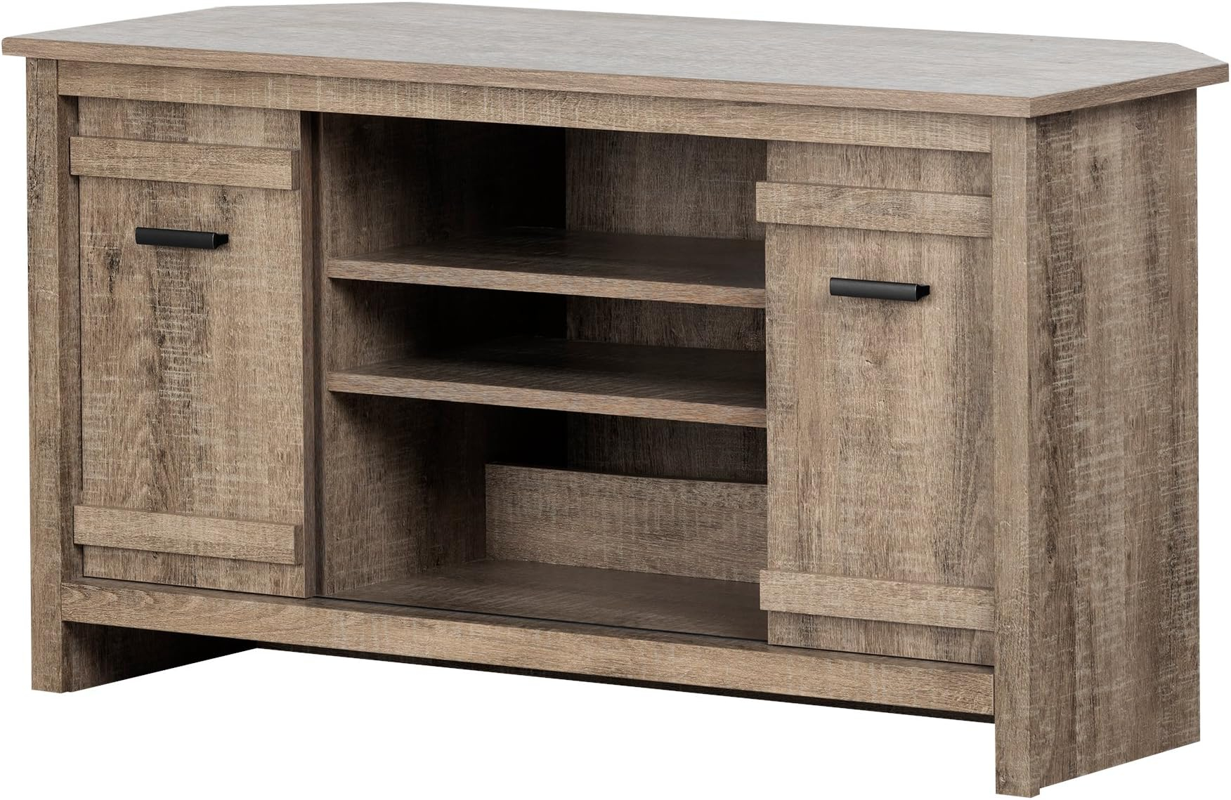 Amazon.com: Farmhouse Corner Tv Stand For Tvs Up To 55" Wood Media ... inside Modern Farmhouse Grey Wood Corner Tv Stand With Adjustable Shelves