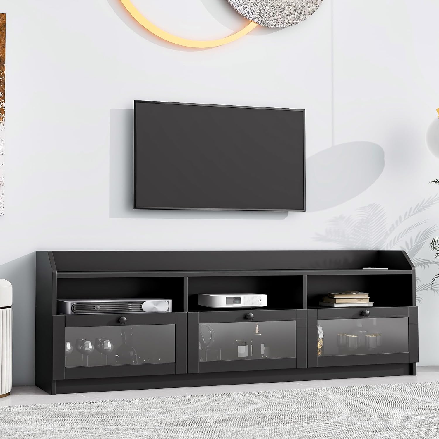 Amazon.com: Goohome Sleek & Modern Design Tv Stand With Acrylic Board ... within Designing the perfect living room setup with modern entertainment furniture