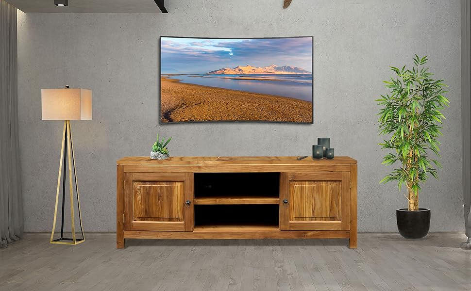 Amazon.com: Waxed Teak Santa Barbara Media Center, Made From Solid A ... throughout Waxed Teak Wood Santa Barbara Media Center