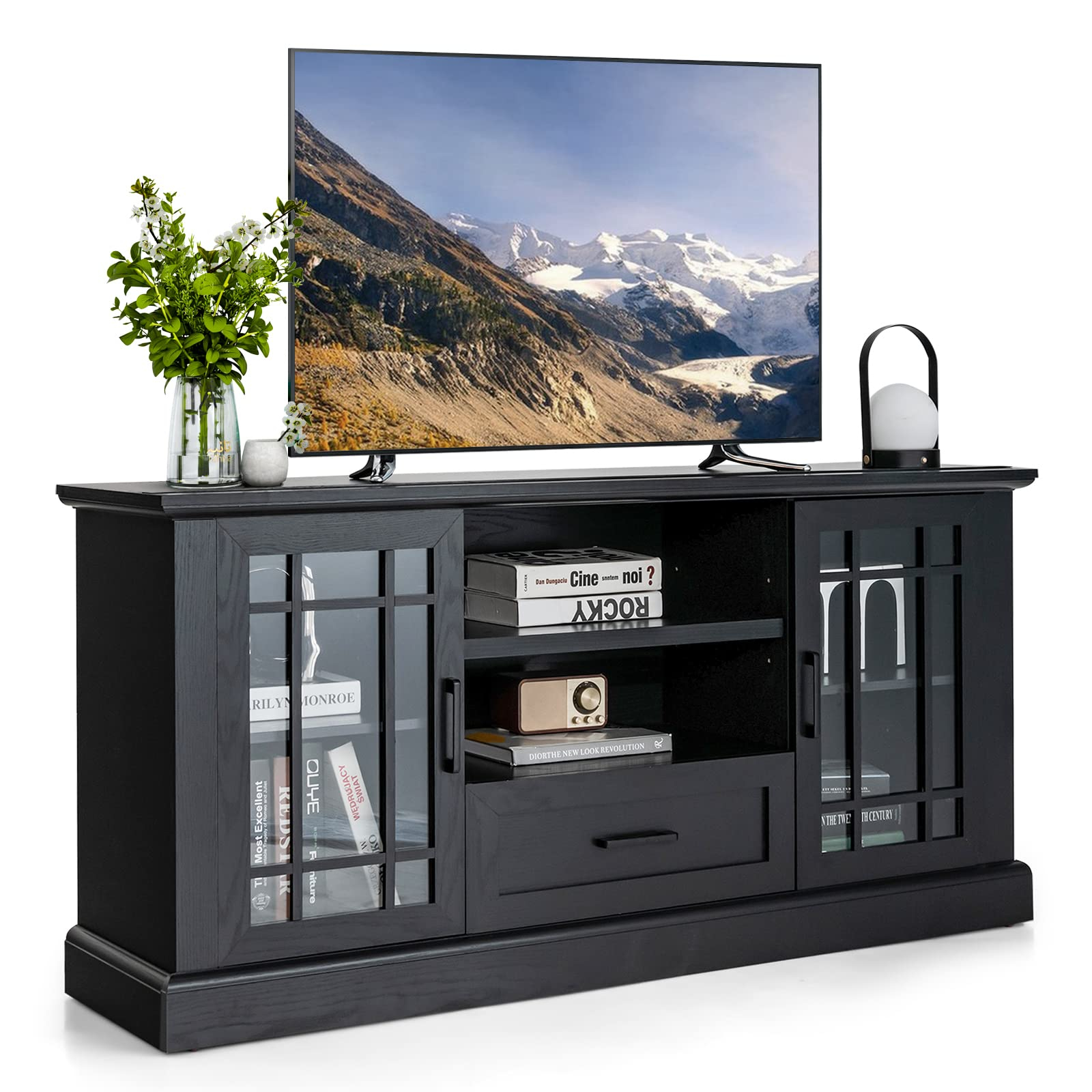 Buy Tangkula Farmhouse Tv Stand For Tv Up To 70 Inch, Tall Media ... in Amherst 2-Door 70" Metal Tv Stand Media Console Black