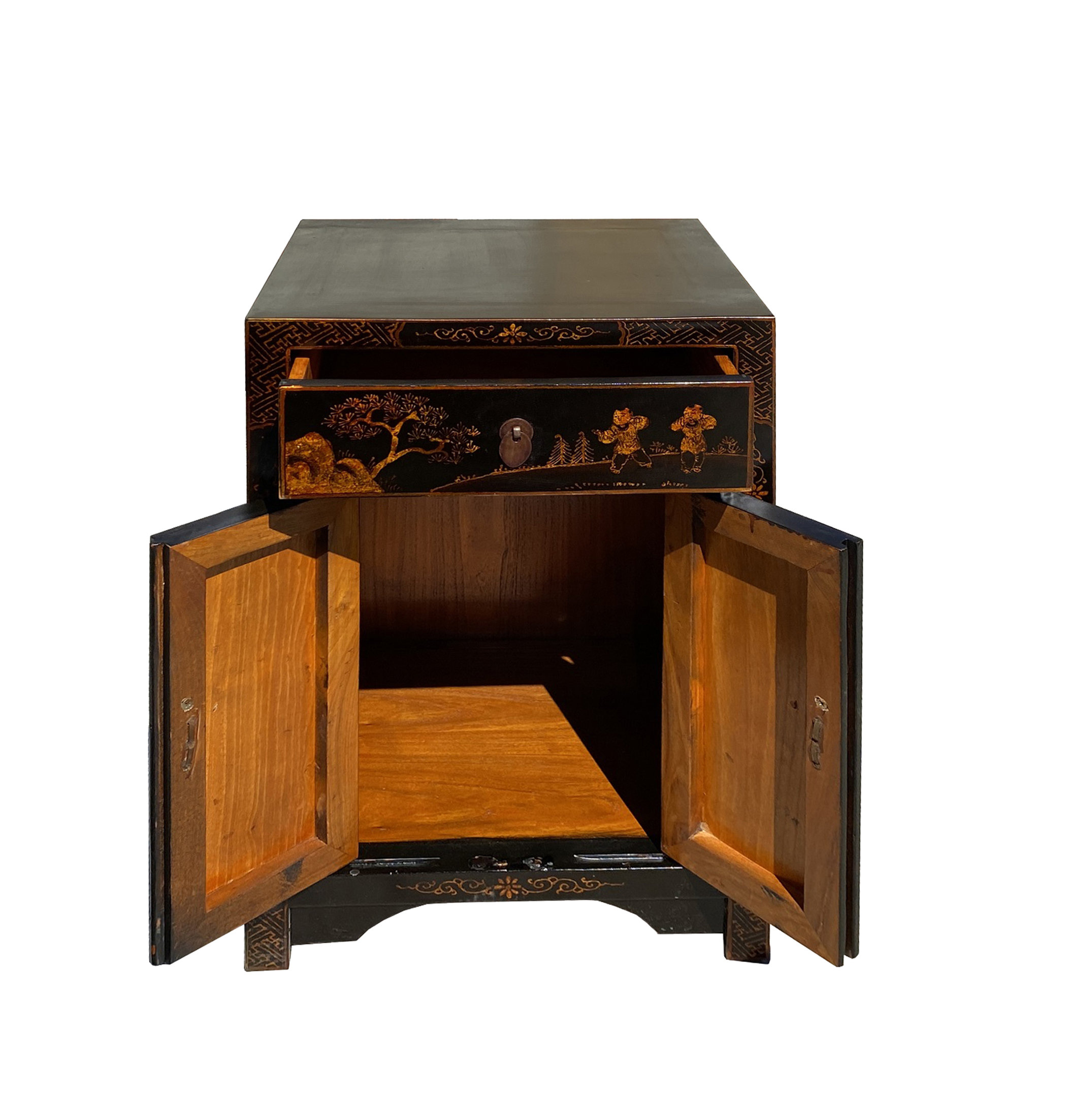 Chinese Distressed Black Copper Scenery Graphic End Table Nightstand ... within Choosing the Right Chinese Distressed Light Gray Metal Hardware End Table Nightstand Hcs3917 for Your Space