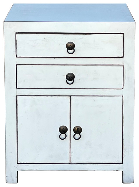 Chinese Distressed Off White 2 Drawers End Table Nightstand Hcs7446 ... within Chinese Distressed Light Gray Metal Hardware End Table Nightstand Hcs3917