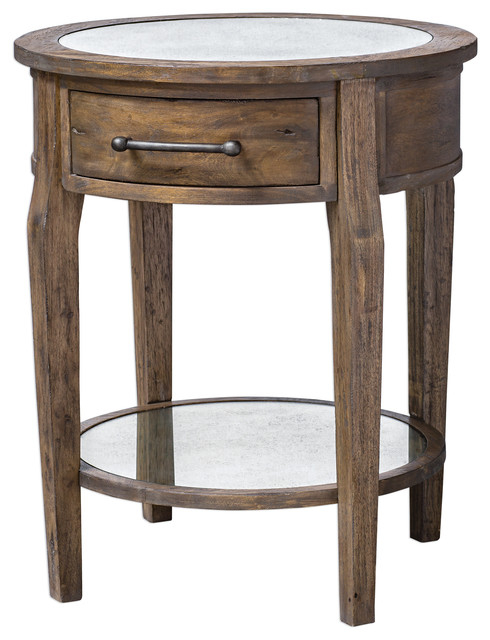 Classic Round Light Wood Accent Table | Drawer Mirrored Transitional ... regarding Drawer Mirrored Transitional Elegant
