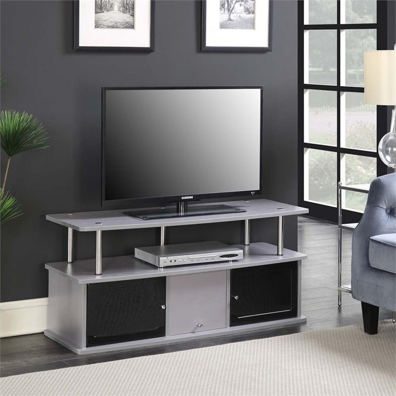 Convenience Concepts Designs2Go 50" Tv Stand In Gray Wood Finish ... inside Convenience Concepts Designs2Go 50" Tv Stand In Gray Wood Finish