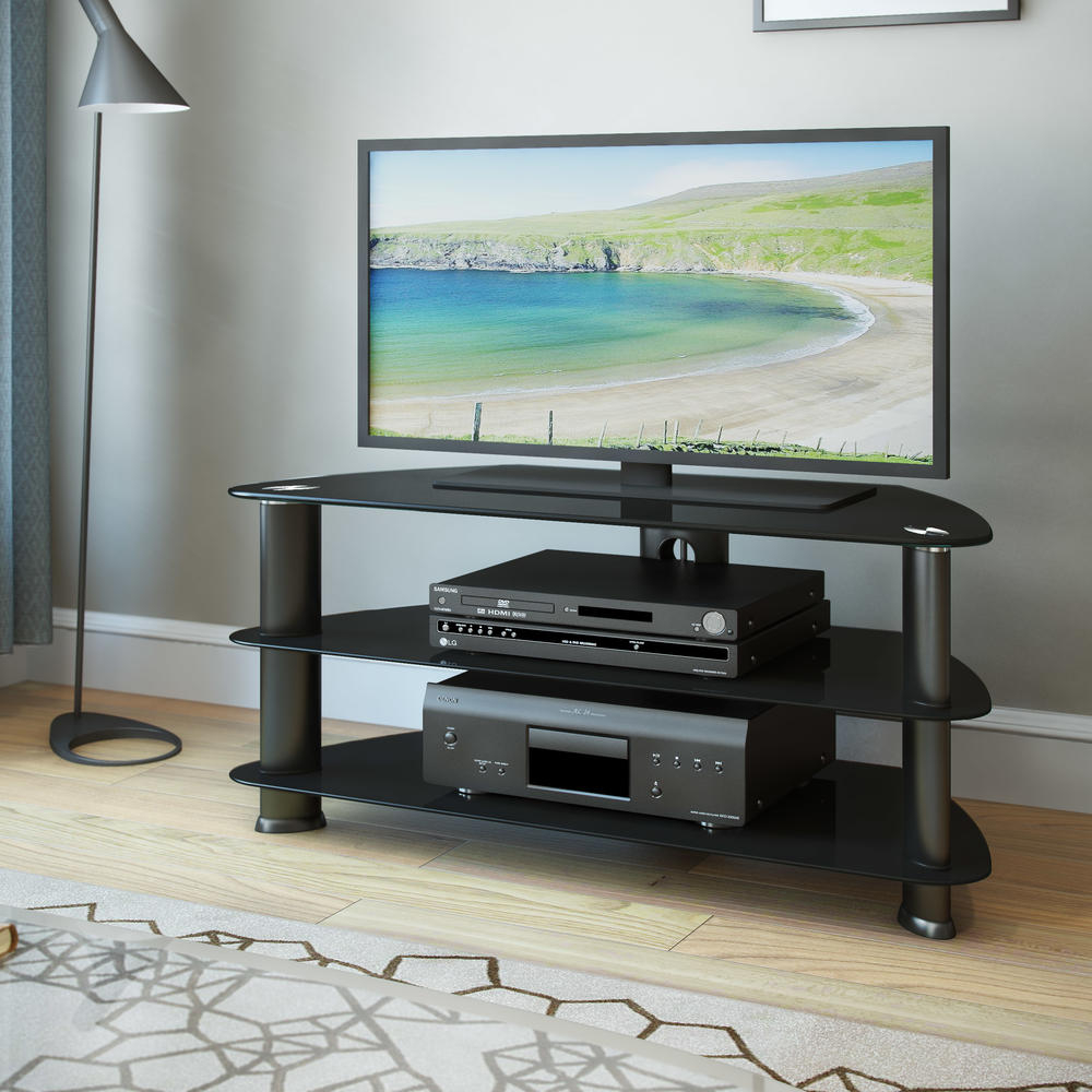 Corliving Laguna Satin Black Tv Stand, For Tvs Up To 50" with regard to Creating Visual Balance with Laguna Satin Black TV Stand Placement