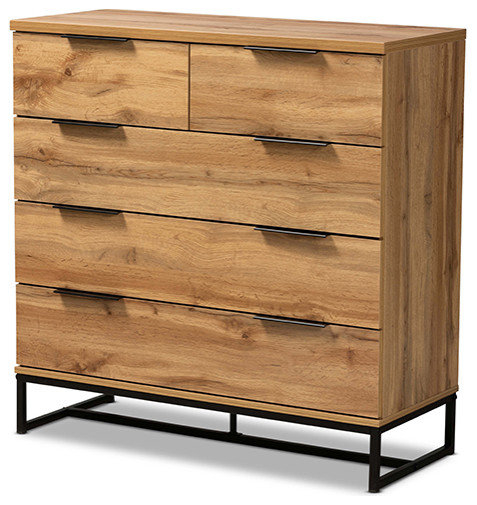 Eryn Modern Contemporary Oak Finish And Black Metal 5-Drawer Bedroom ... pertaining to Maximizing Bedroom Organization Through Strategic Furniture Selection