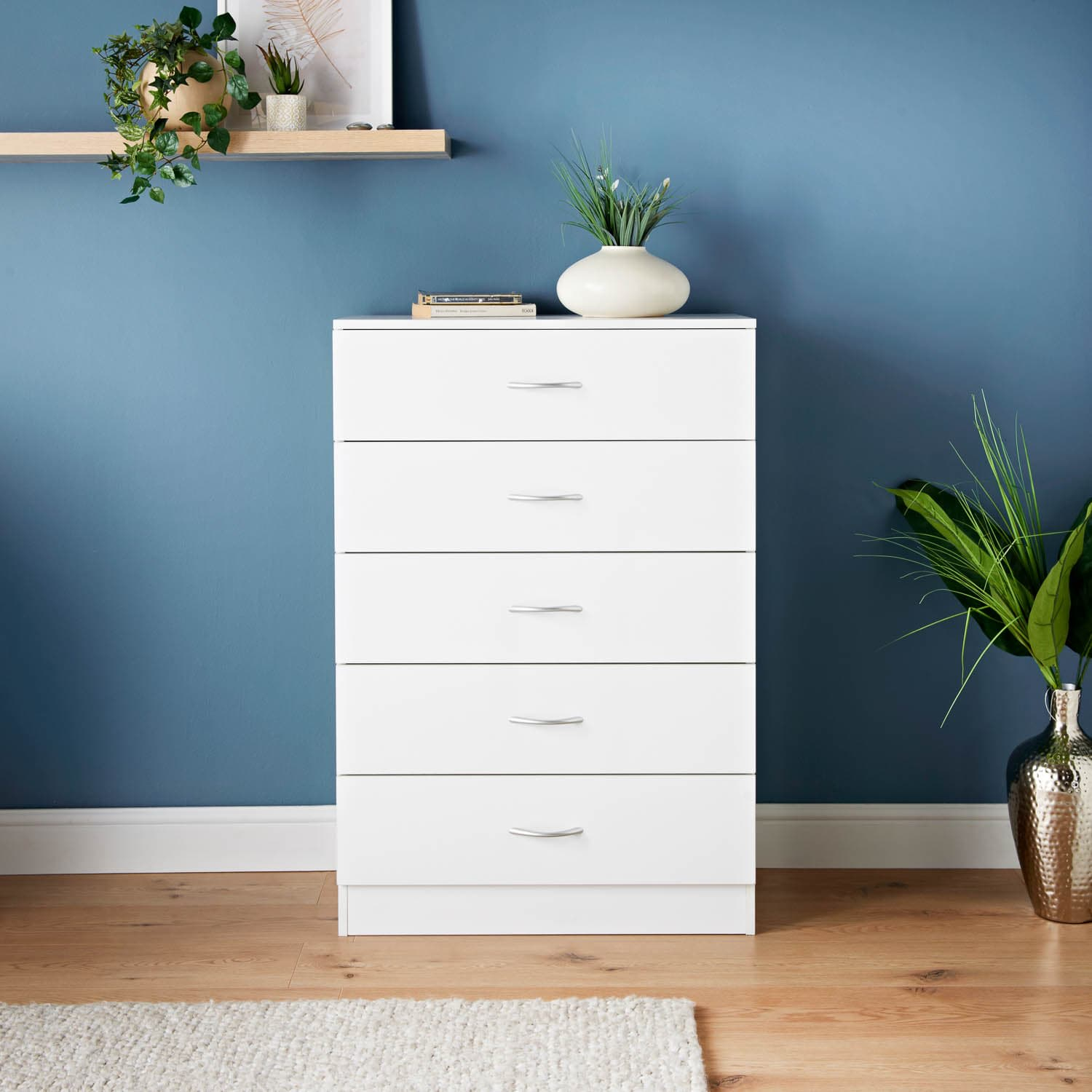 Lokken 5 Drawer Chest - White | Bedroom Furniture - B&M Stores in 5-Drawer Chest, Pearl White