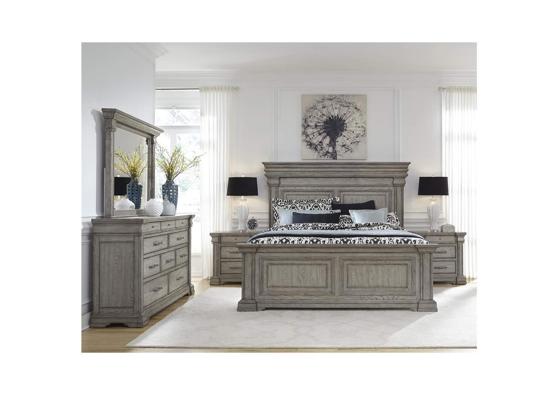 Madison Ridge Heritage Taupe Panel King Bedroom Set W/ Dresser & Mirror ... for Pulaski Furniture Bedroom Madison Ridge 6-Drawer Chest, Heritage Taupe