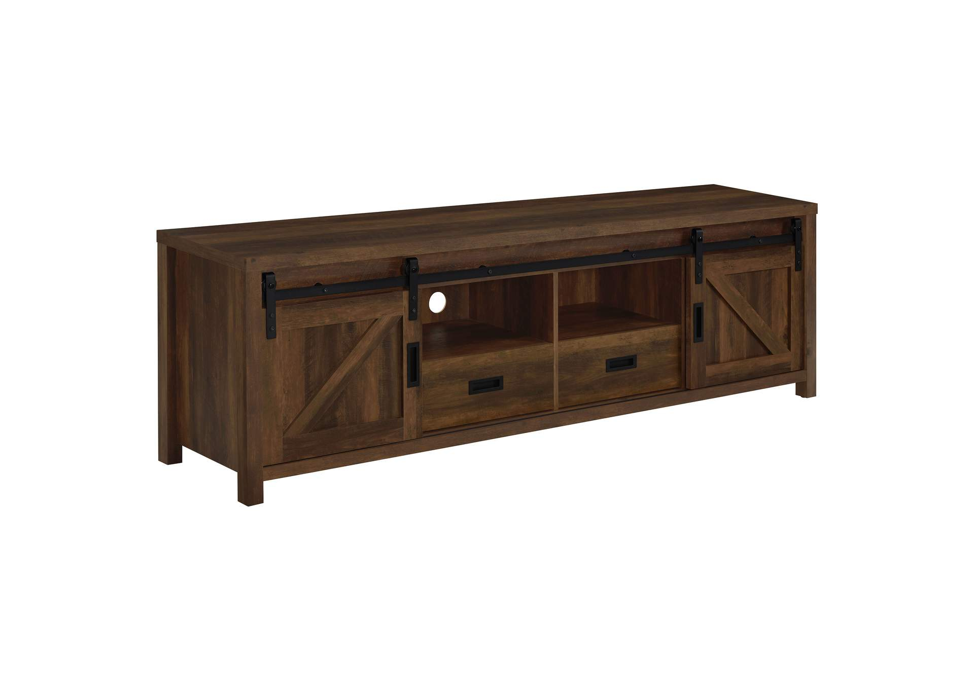 Madra 2-Door Engineered Wood 79-Inch Tv Stand Dark Pine with Laughlin 4-Door Engineered Wood 78" Tv Stand Dark Pine