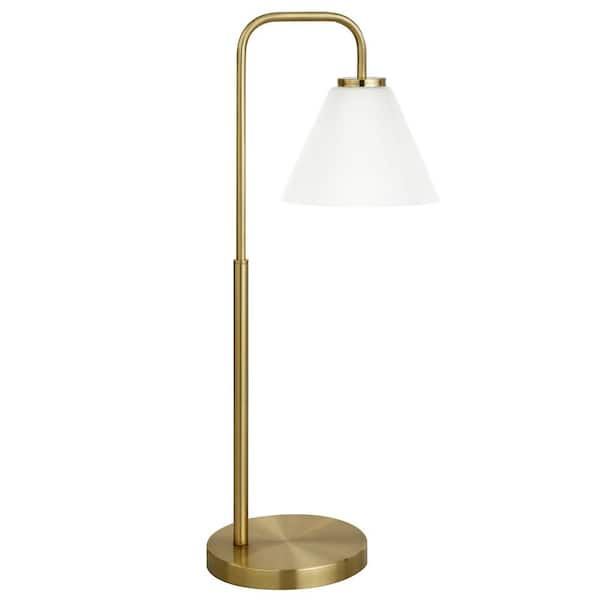 Meyer&Cross Henderson 27 In. Brass Arc Table Lamp With White Milk Glass ... intended for Henderson 27 Tall Arc Table Lamp With Glass Shade In Brass/Clear