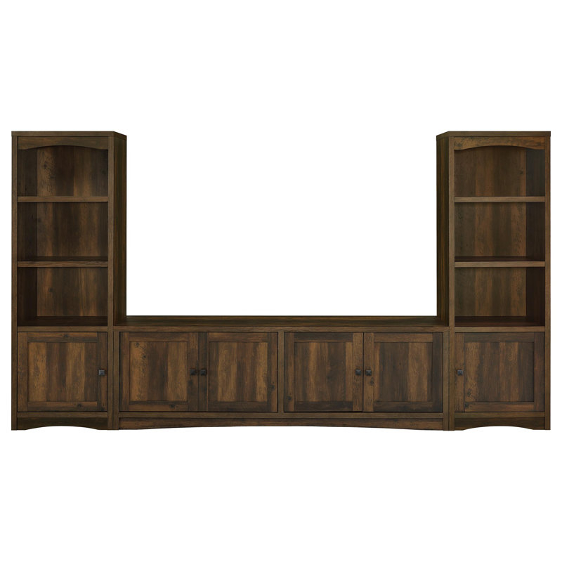 Millwood Pines Laughlin 4-Door Engineered Wood 78" Tv Stand Dark Pine ... in Design considerations for maximizing storage in modern TV stands