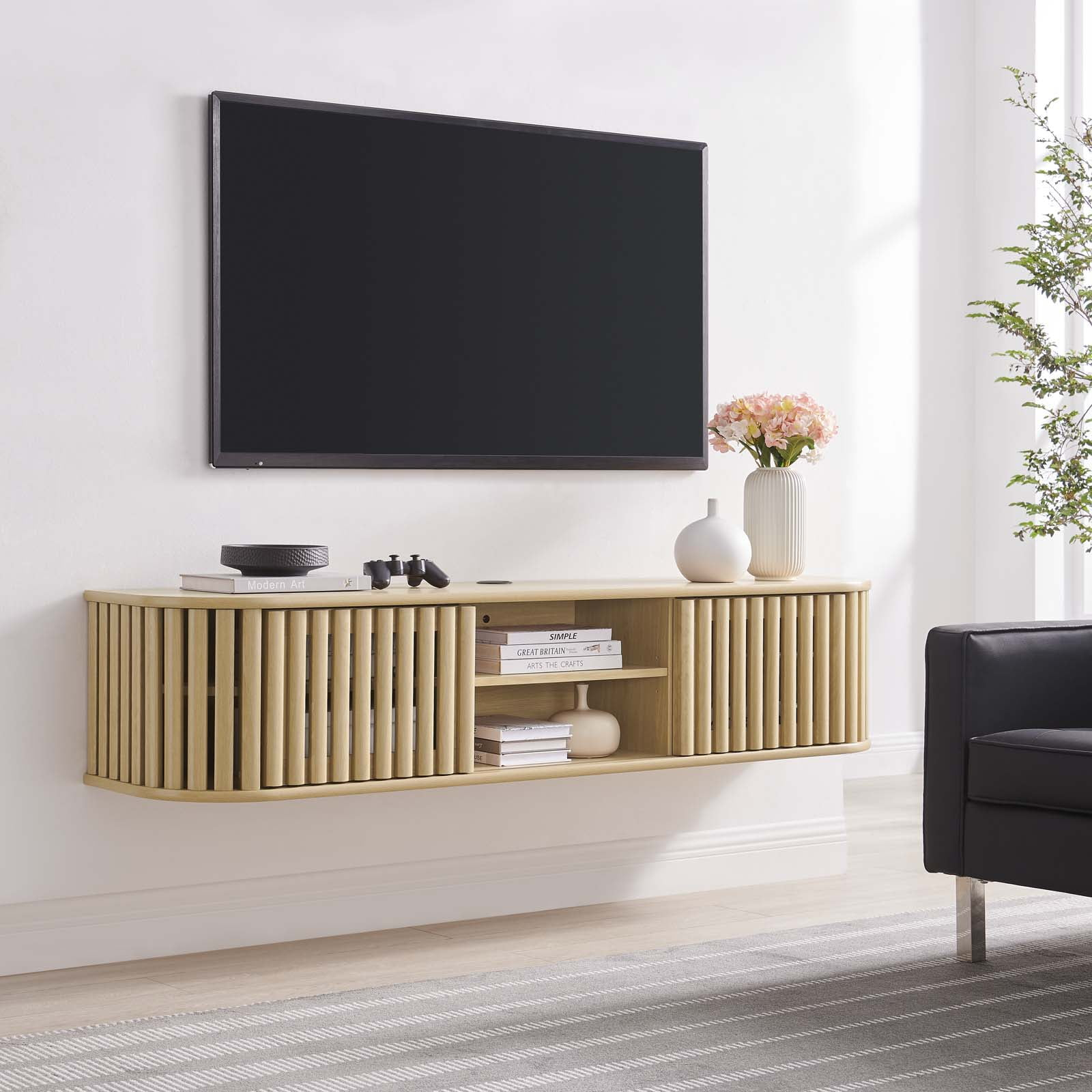 Modway Fortitude 63" Wall-Mounted Tv Stand In Oak - Walmart.com pertaining to Fortitude 63" Wall-Mounted Tv Stand, Oak
