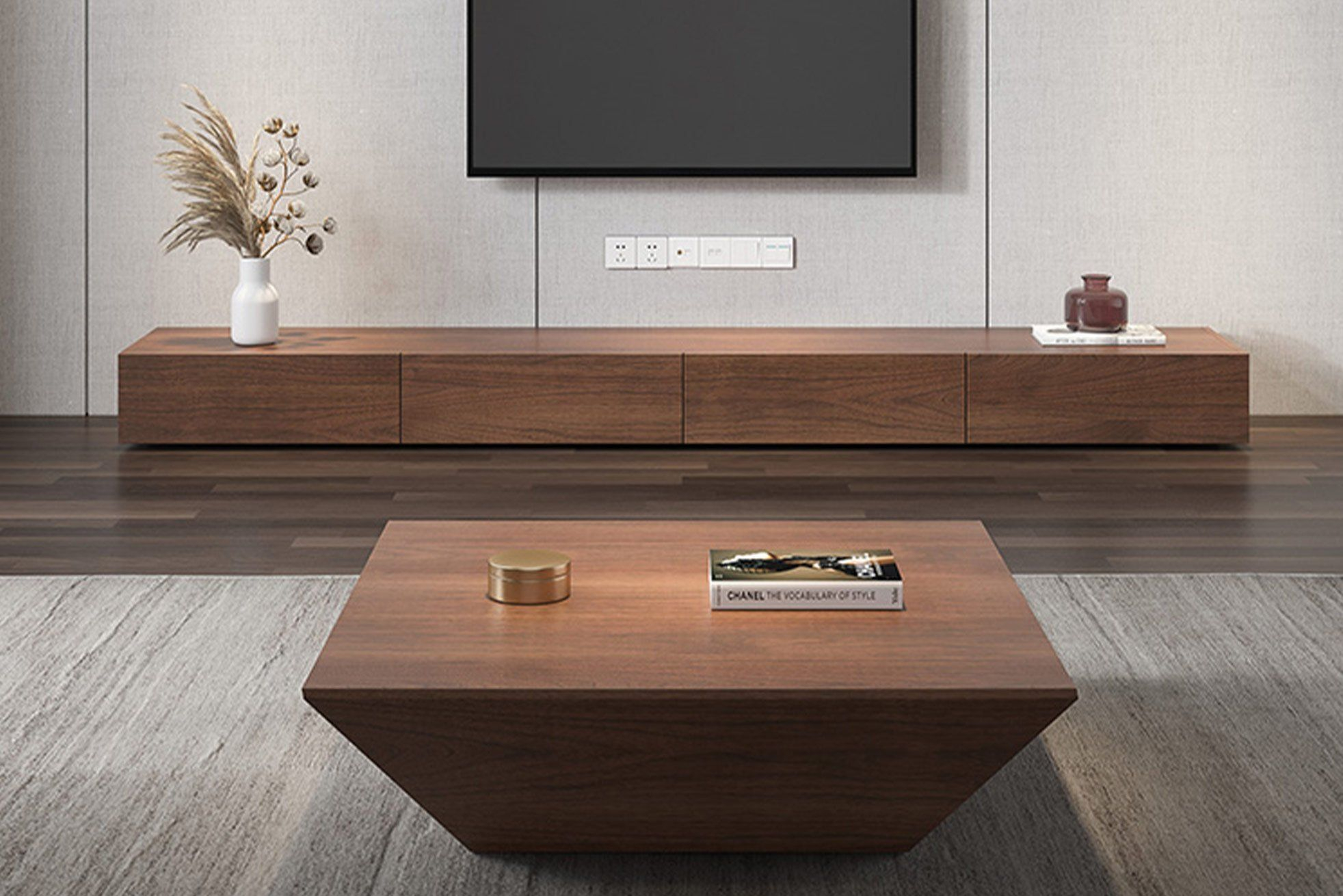 Odin Walnut Vennered Tv Stand Cabinet | Povison Furniture Homestores ... with regard to Pemberly Row Modern Wood Tv Stand For Tvs Up To 58" In Gray Oak