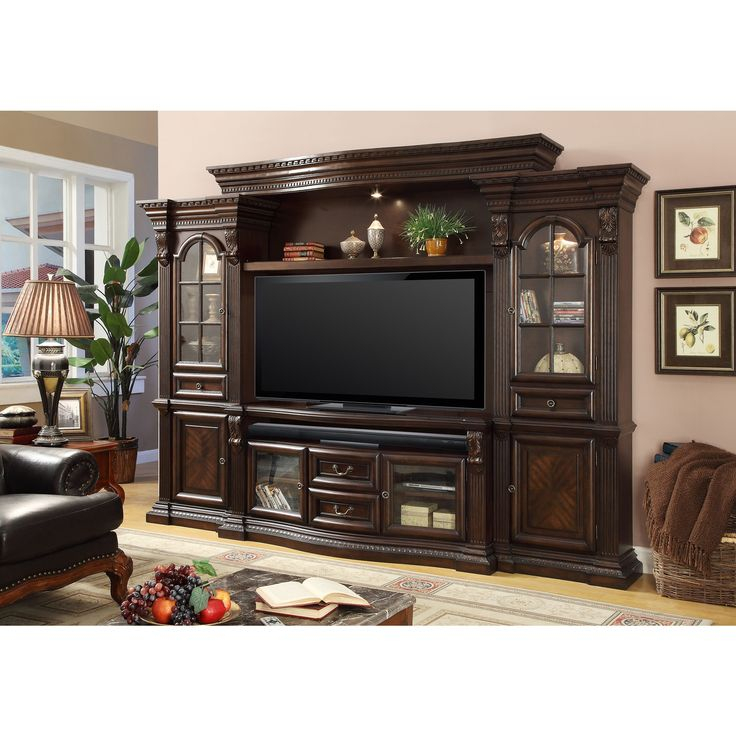 Parker House Bella 4Pc Entertainment Center In Vintage Dark Almond ... regarding Emma Mason Signature Sherborne 4Pc Entertainment Estate Wall In Dark Almond