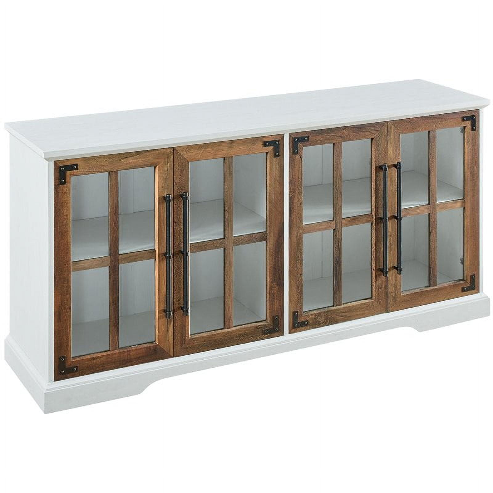 Pemberly Row 58" 4-Glass Door Tv Stand Console In Brushed White/Rustic ... intended for Pemberly Row 58" Glass 4-Door Tv Stand With Adjustable Shelves In Dark Walnut