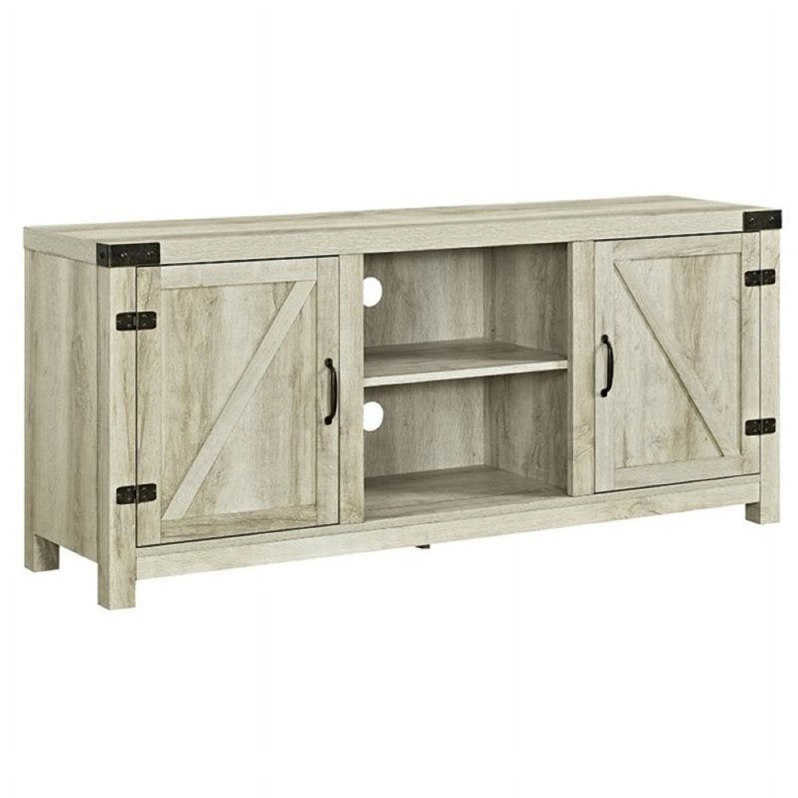 Pemberly Row 58" Farmhouse Barn Door Tv Stand Console In Rustic White ... within Pemberly Row 58" Barn Door Tv Stand In Barnwood