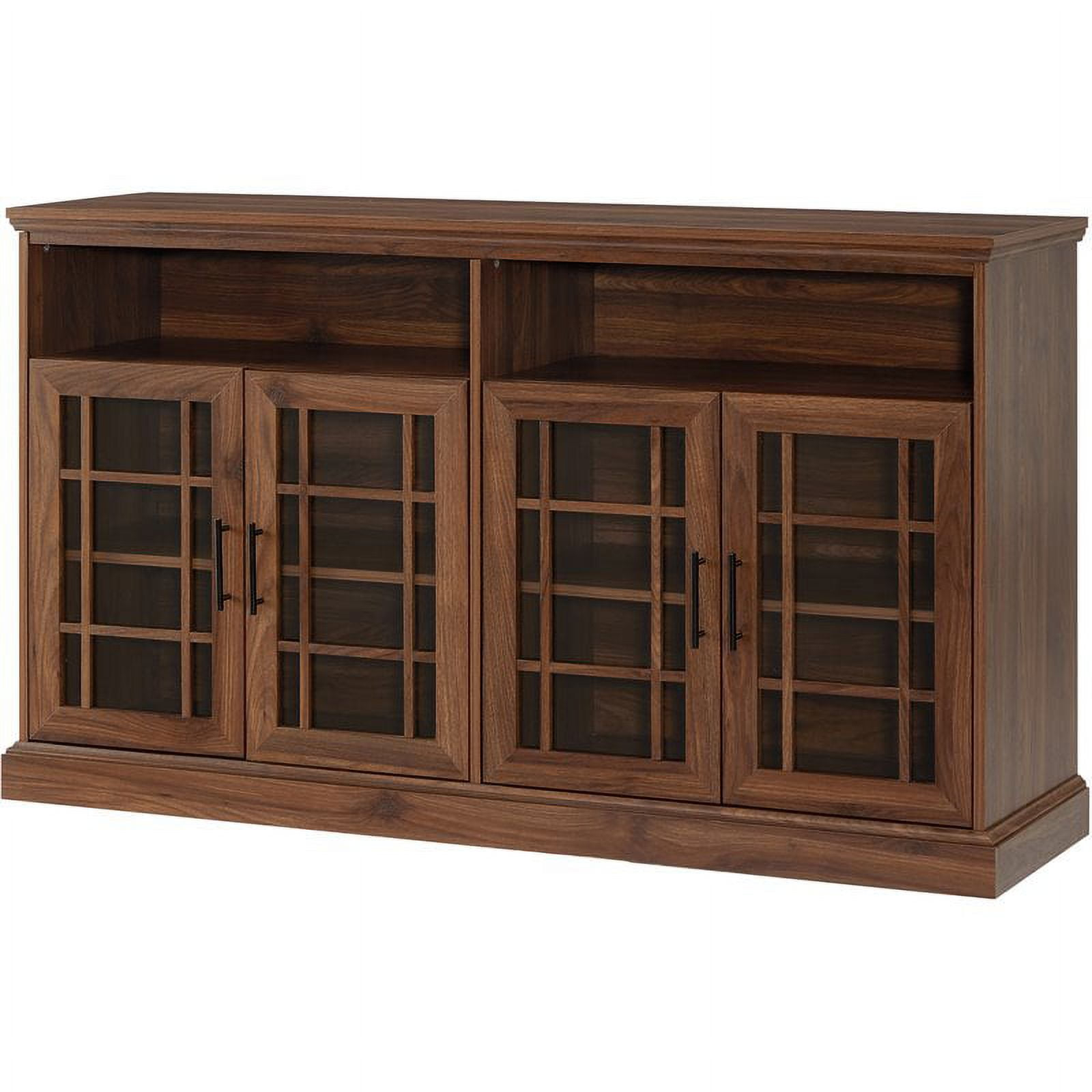 Pemberly Row 58" Glass 4-Door Tv Stand With Adjustable Shelves In Dark ... with Understanding the Design Philosophy Behind Modern Media Furniture